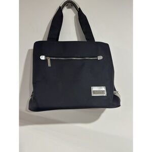 Versace Fragrance Tote Bag Black w Silver Trim 3 Compartments Parfum Purse